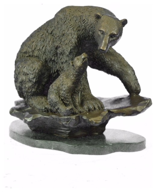 Large Polar Bear With Cub Bronze Sculpture Art Deco Statue ...