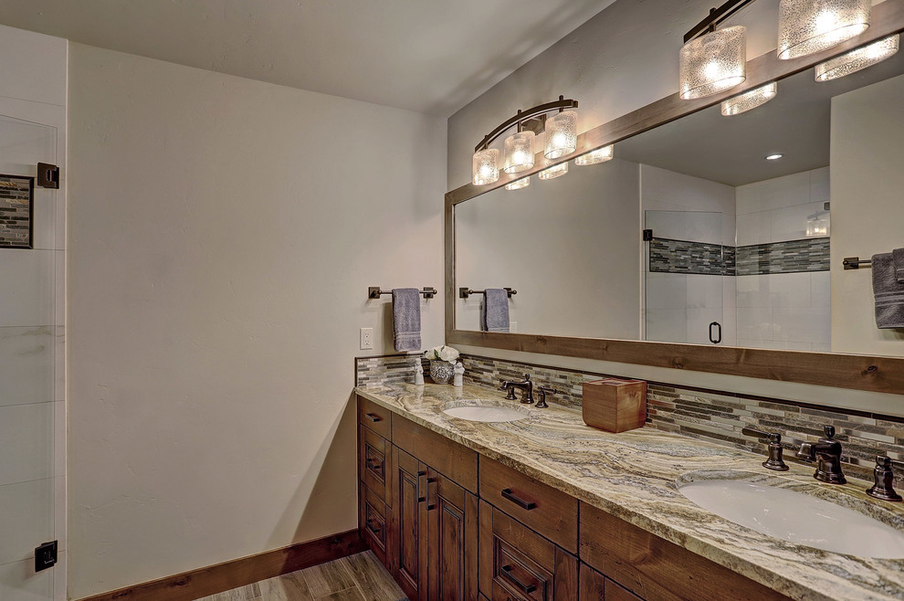Mountain style home design photo in Denver