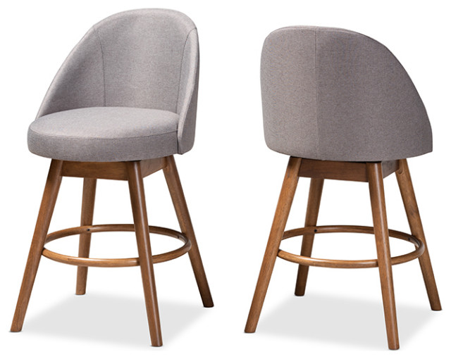 Carra MidCentury Modern Gray WalnutWood Swivel Counter Stool, Set of
