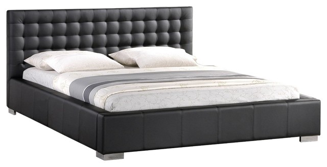Madison Black Modern Bed with Upholstered Headboard - Full