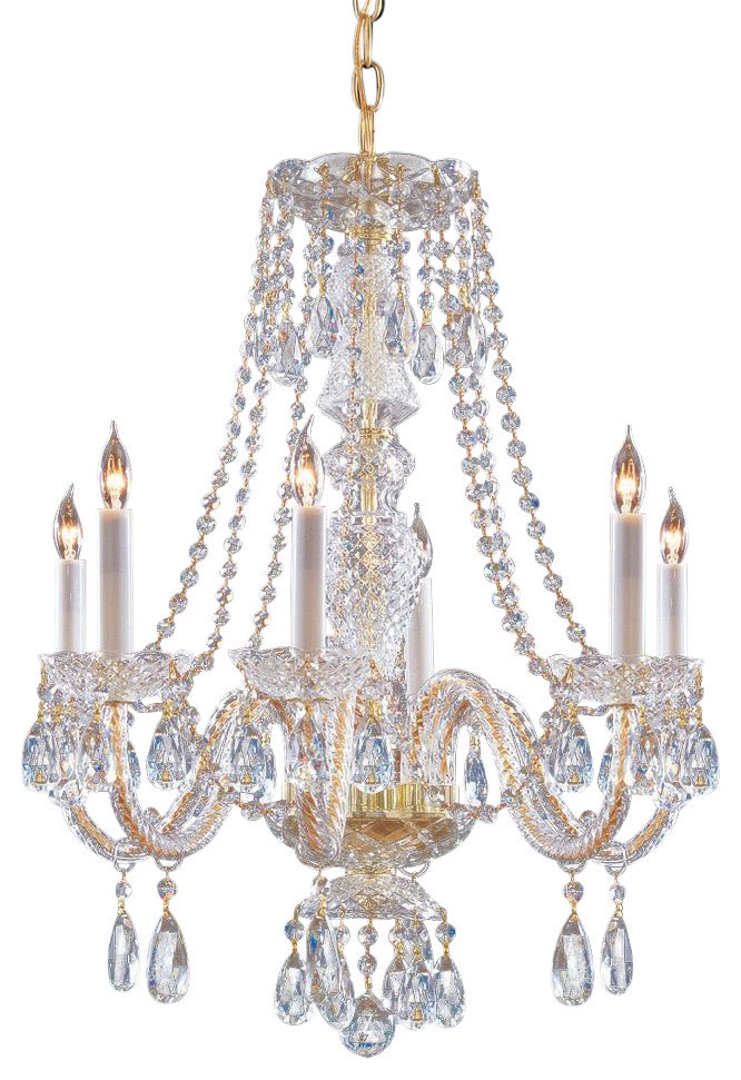 Traditional Crystal 6 Light Swarovski Strass Crystal Brass Chandelier