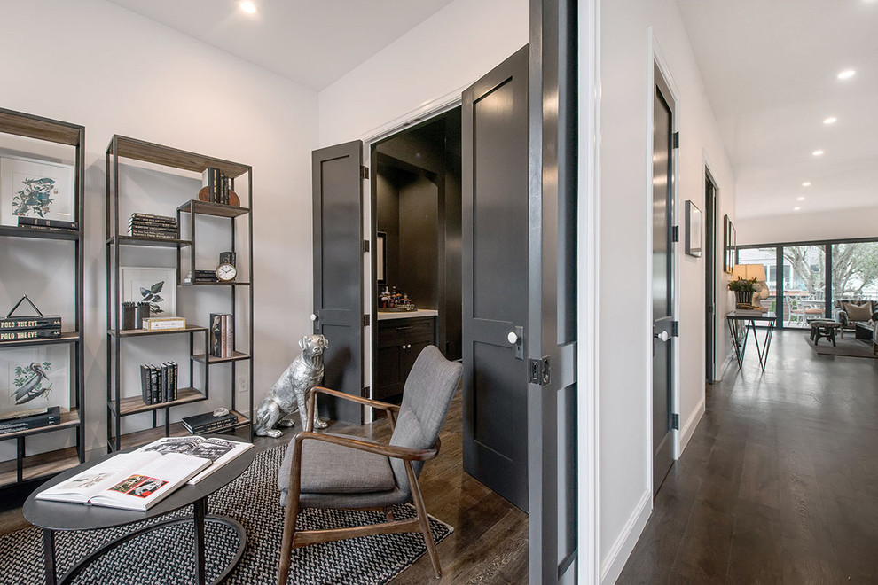Inspiration for a transitional dark wood floor entryway remodel in San Francisco with white walls
