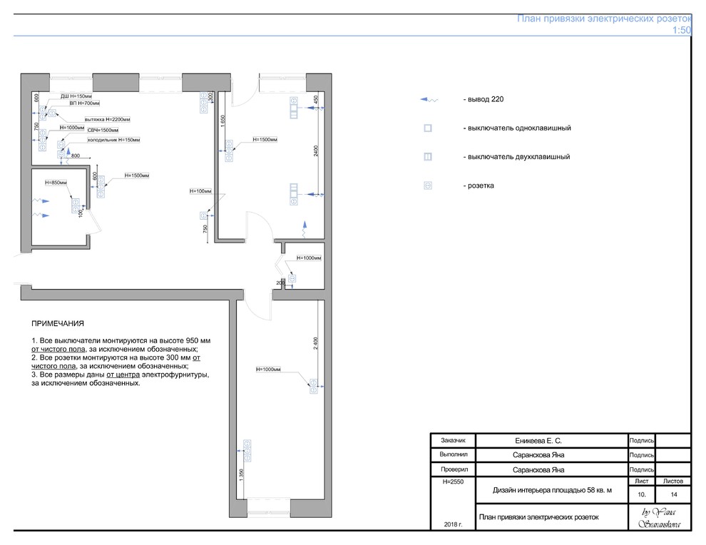 Рабочая документация для дизайн-проекта интерьера площадью 58 кв. м