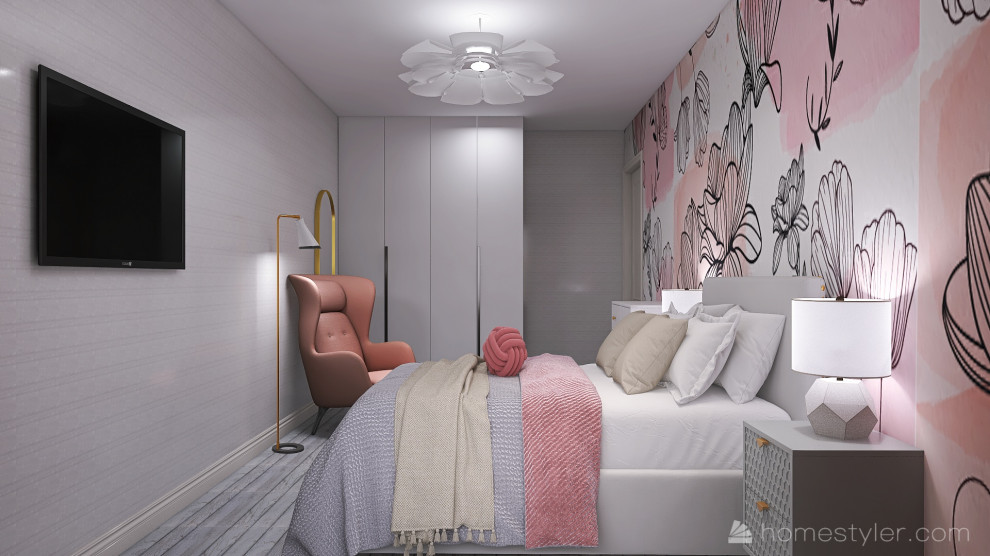 Спальня в современном стиле в доме из бруса