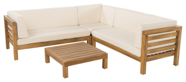 Gdf Studio Oana 5 Seat V Shaped Acacia Wood Sectional Transitional Gdf Studio Oana 5 Seat V Shaped Acacia Wood Sectional Teak Beige