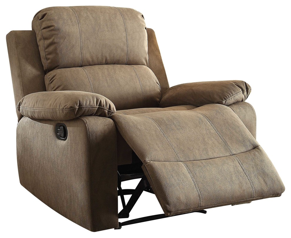 HomeRoots Furniture, Recliner, Taupe, Polished Microfiber Fabric