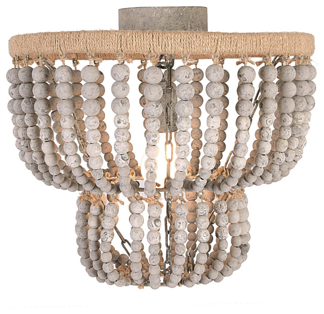 Semi Flush Mount Lighting, Round Frame & Decorative Dark Gray Wood