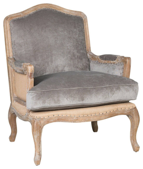 French Country Accent Chair, Cabriole Legs With Padded Gray Seat
