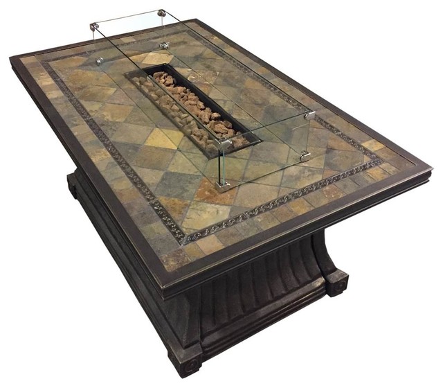 Rustic Gas Firepit Slate Table Antique Bronze Traditional Fire Rustic Gas Firepit Slate Table Antique Bronze Traditional Fire Pits By Ladder