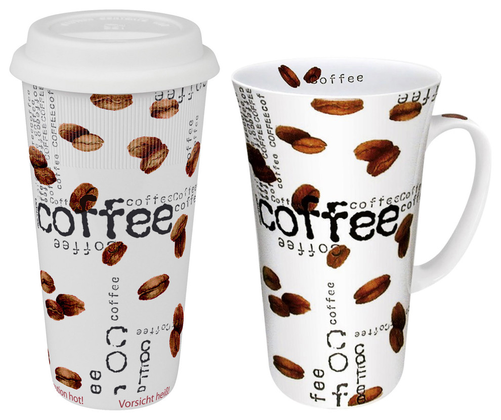 Set of 2 'To Stay' Mega Mug and 'To Go' Travel Mug Coffee Collage
