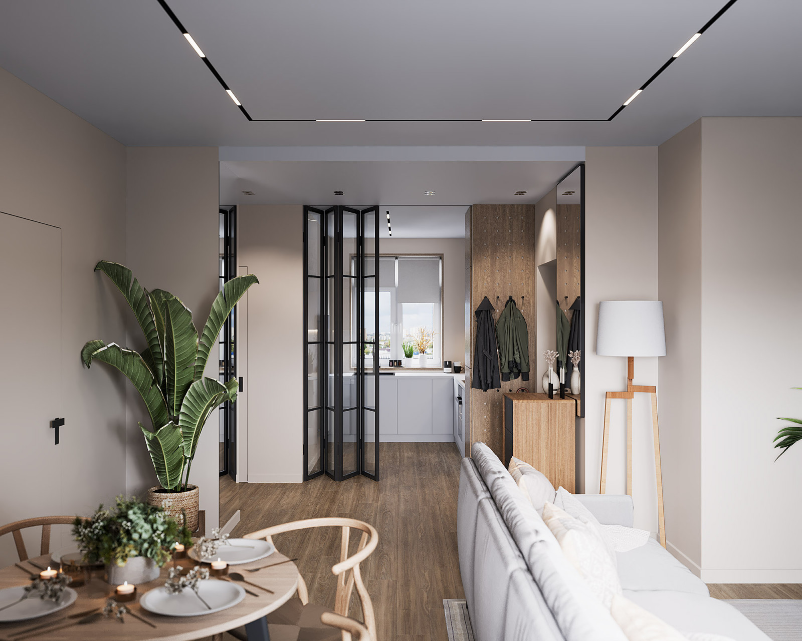 Гостиная совмещенная со столовой.