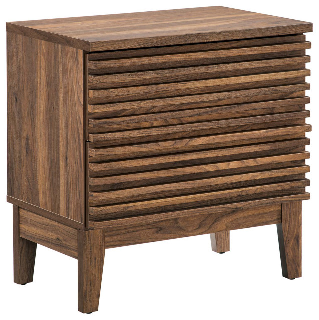 Render TwoDrawer Nightstand, Walnut Transitional Nightstands And