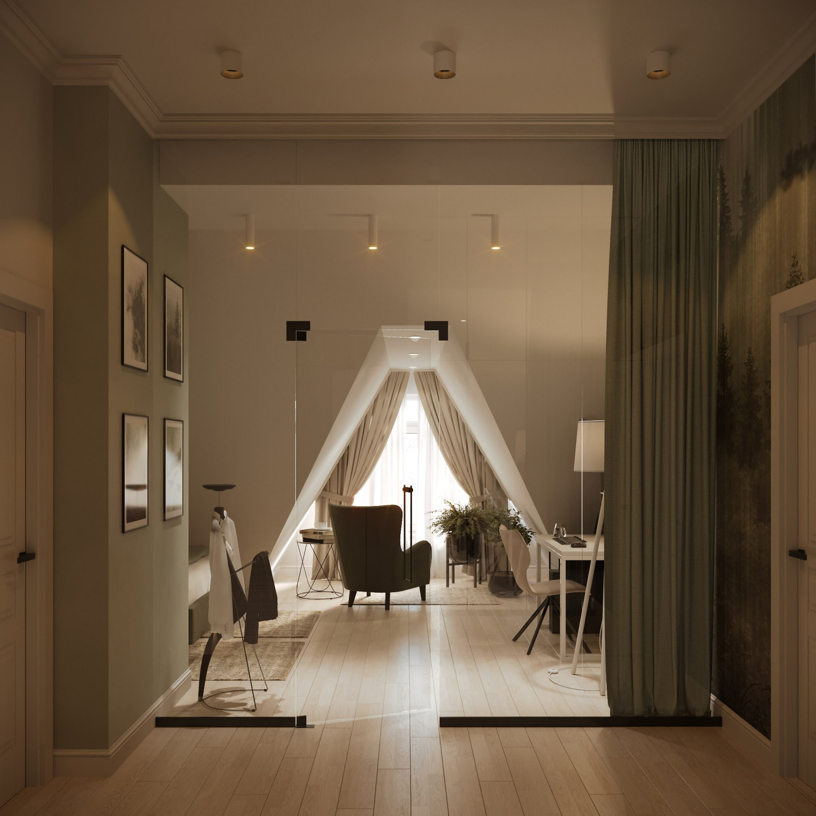 Спальня с мансардным потолком