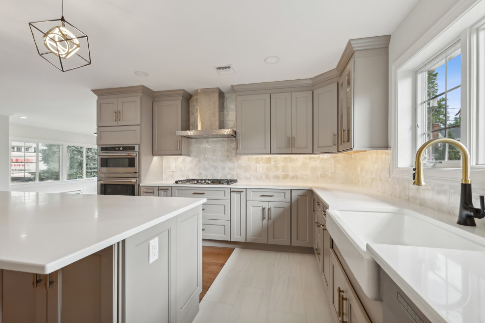 Kitchen with Farmhouse Sink and Gold Faucet