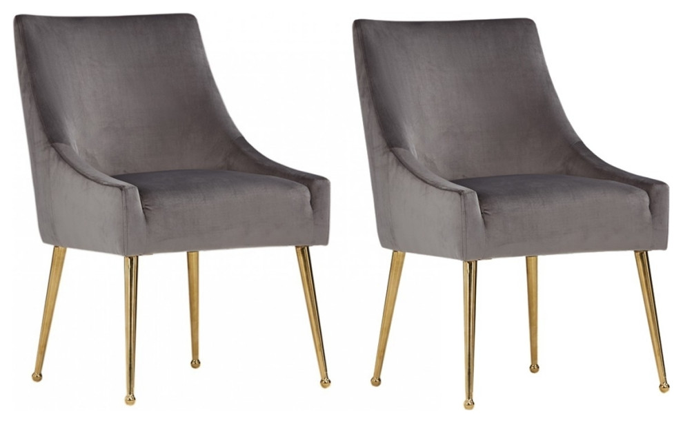 Fabric Upholstered Dining Chair With Metal Legs Set Of 2 Gray And Gold