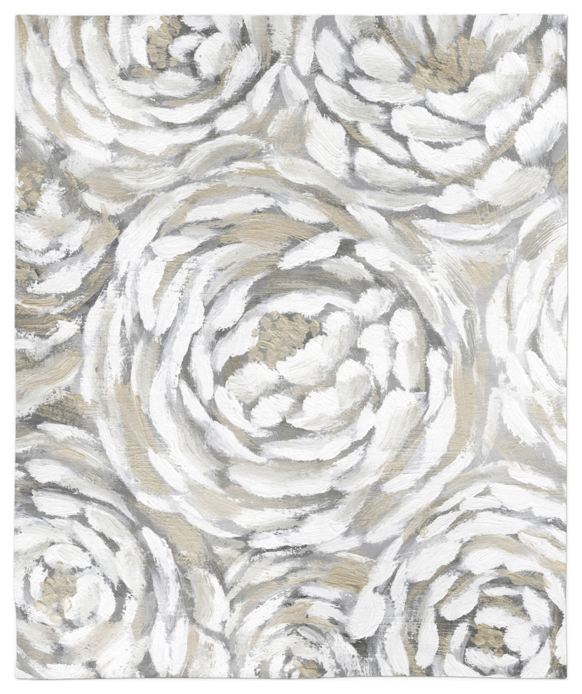 Cream and Gray Floral 50x60 Sherpa Fleece Blanket
