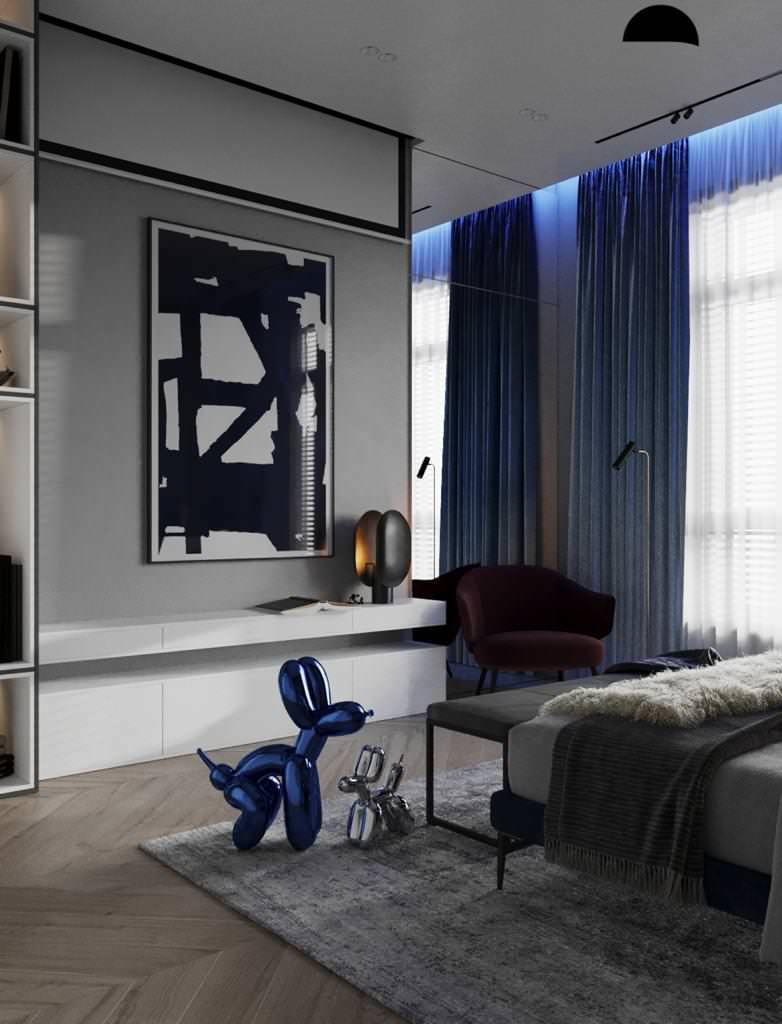 Спальня в таунхаусе в поселке Новорижский, 277 м2