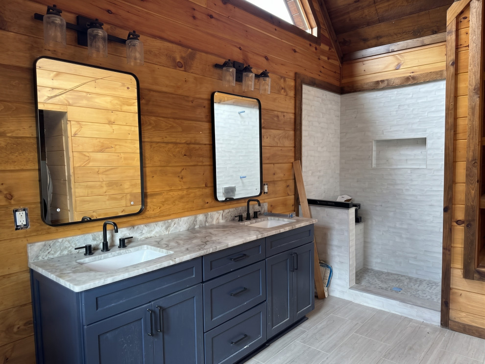 Rustic Log Cabin Bathroom with Double Vanity