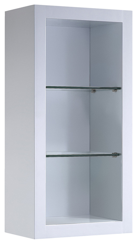 Fresca Allier White Bathroom Linen Side Cabinet with 2 Glass Shelves