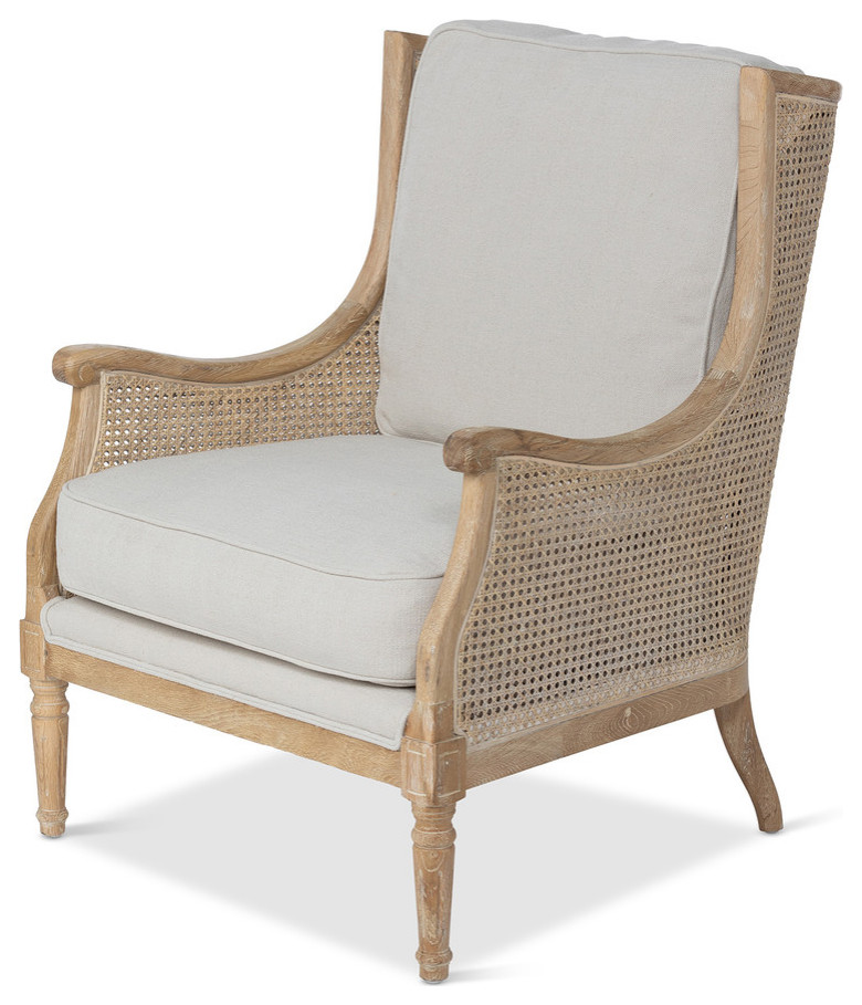 Maritime Coastal Cottage Cane Wing Back Accent Chair, Fully Assembled Arm Chair
