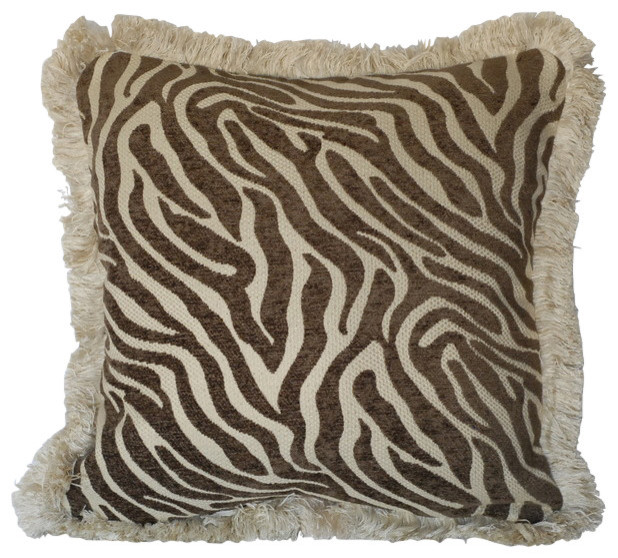 Zebra Animal Skin Chenille Pillows With Fringe For Sofa Or Couch Zebra Animal Skin Chenille Pillows With Fringe For Sofa Or Couch Brown 18x18