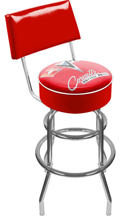 Corvette C2 Red Padded Swivel Bar Stool with Back