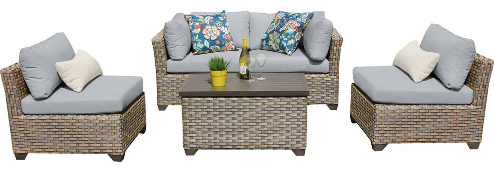 Monterey 5 Piece Outdoor Wicker Patio Furniture Set, Gray