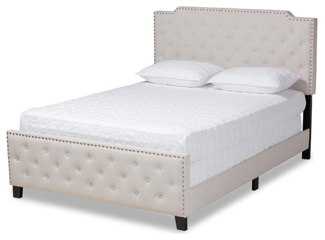Marion Modern Transitional Beige Fabric Upholstered Button Tufted King Size...