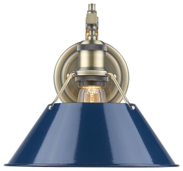 1-Light Aged Brass Wall Sconce With Navy Blue Shade ... 1-Light Aged Brass Wall Sconce With Navy Blue Shade ... on Aged Brass Wall Sconce id=97797