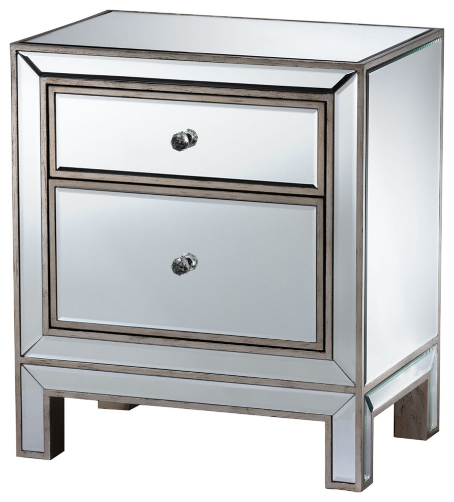 Berthe Contemporary Glam Luxe Mirrored 2Drawer Nightstand