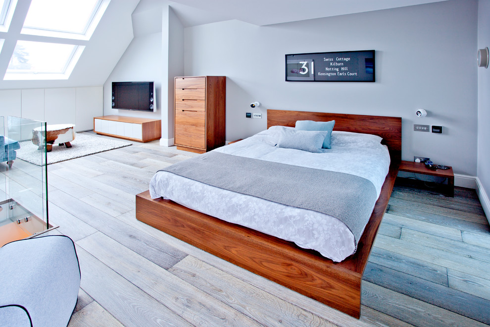 Photo of a contemporary bedroom in Surrey.