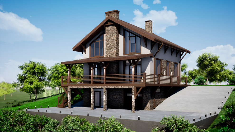 Двухэтажный дом с цокольным этажом 221м2 П-0209