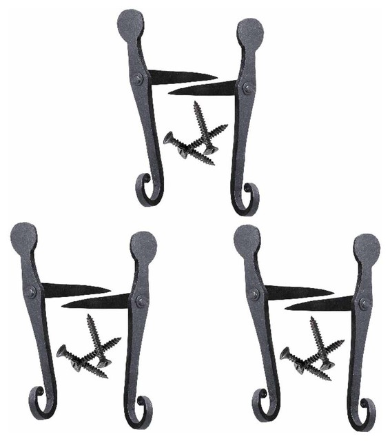 Black Shutter Dog Holders 7 in Wrought Iron Rat Tail Shaped Curved Pack