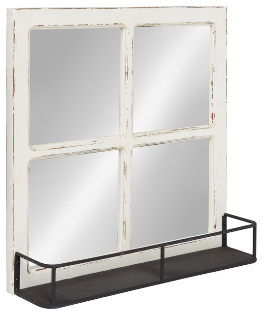 Jackson Distressed Wood Windowpane, Distressed White Windowpane Wall Mirror With Hooks