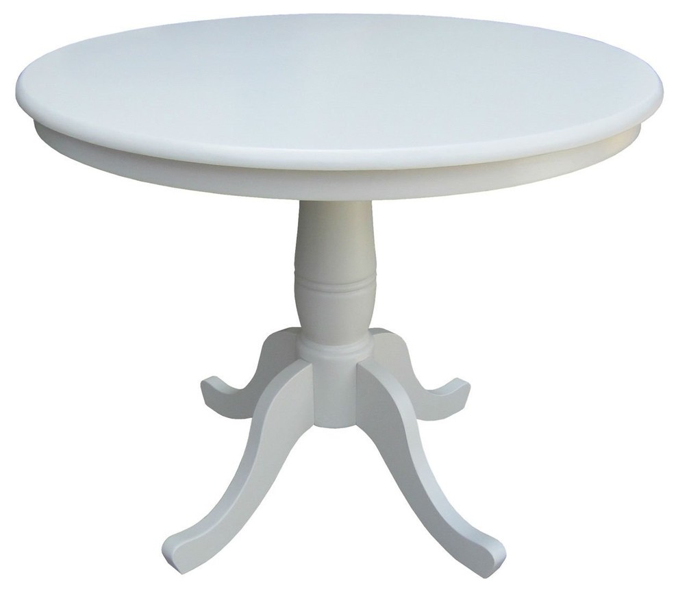 Round 30-inch Dining Table In White Wood Finish and Pedestal Base