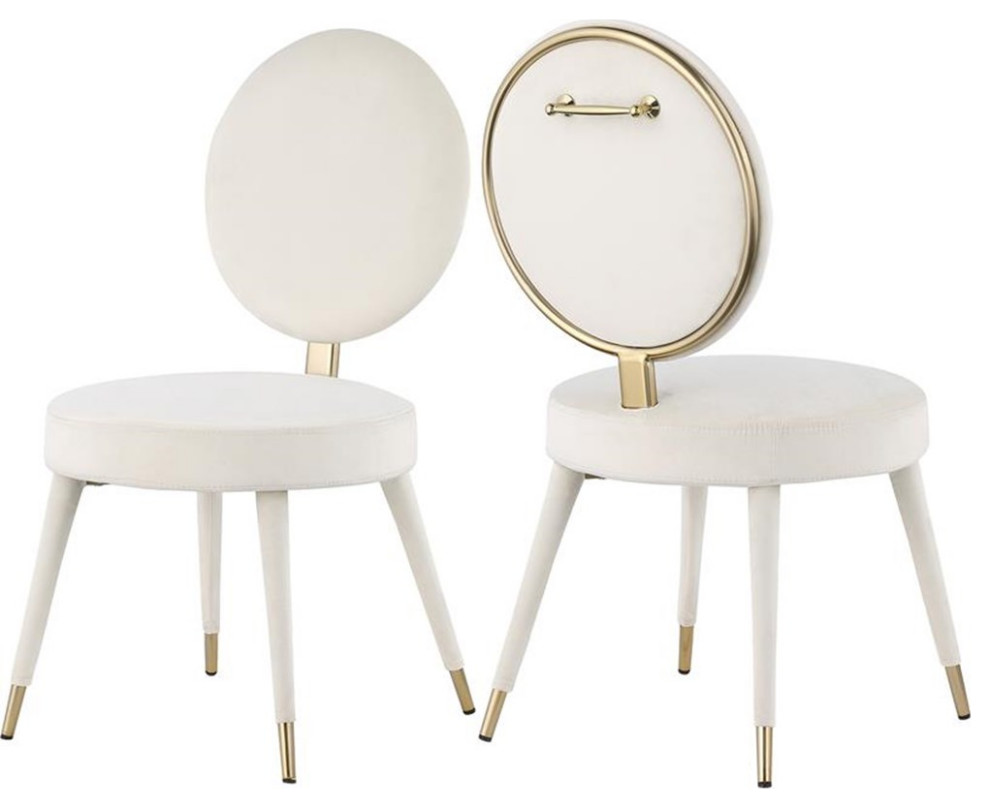 Maklaine Modern / Contemporary Cream Velvet Dining Chair (Set of 2) Midcentury Dining Chairs