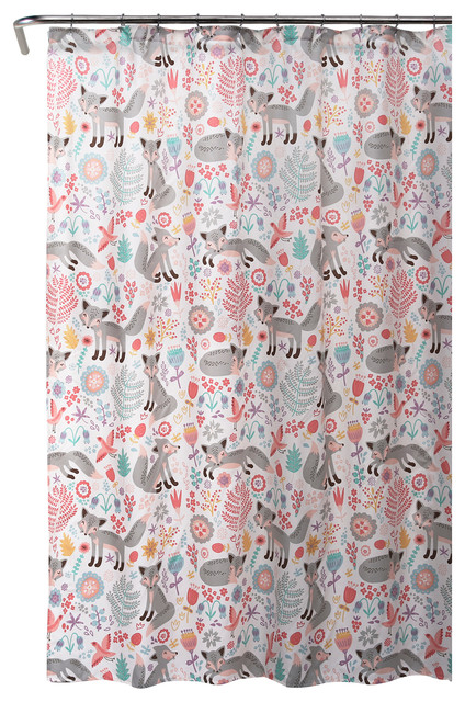 Pixie Fox Shower Curtain Gray Pink, Gray And Pink Curtains