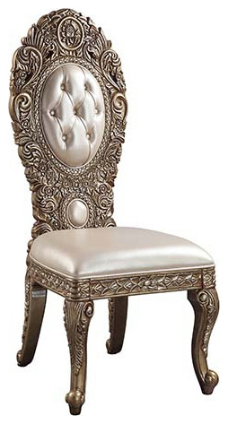 Acme Constantine Side Chair 1PC/1Ctn PU Brown and Gold Finish