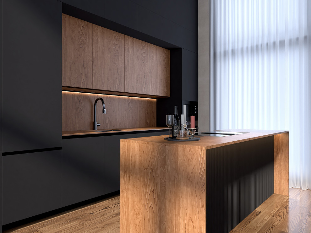 Кухня-гостиная в доме в лесу