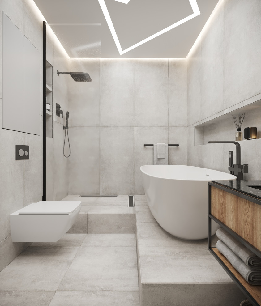 Бетон и металл в ванной комнате