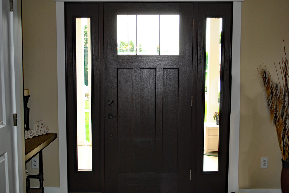 Front door - front door idea with a brown front door