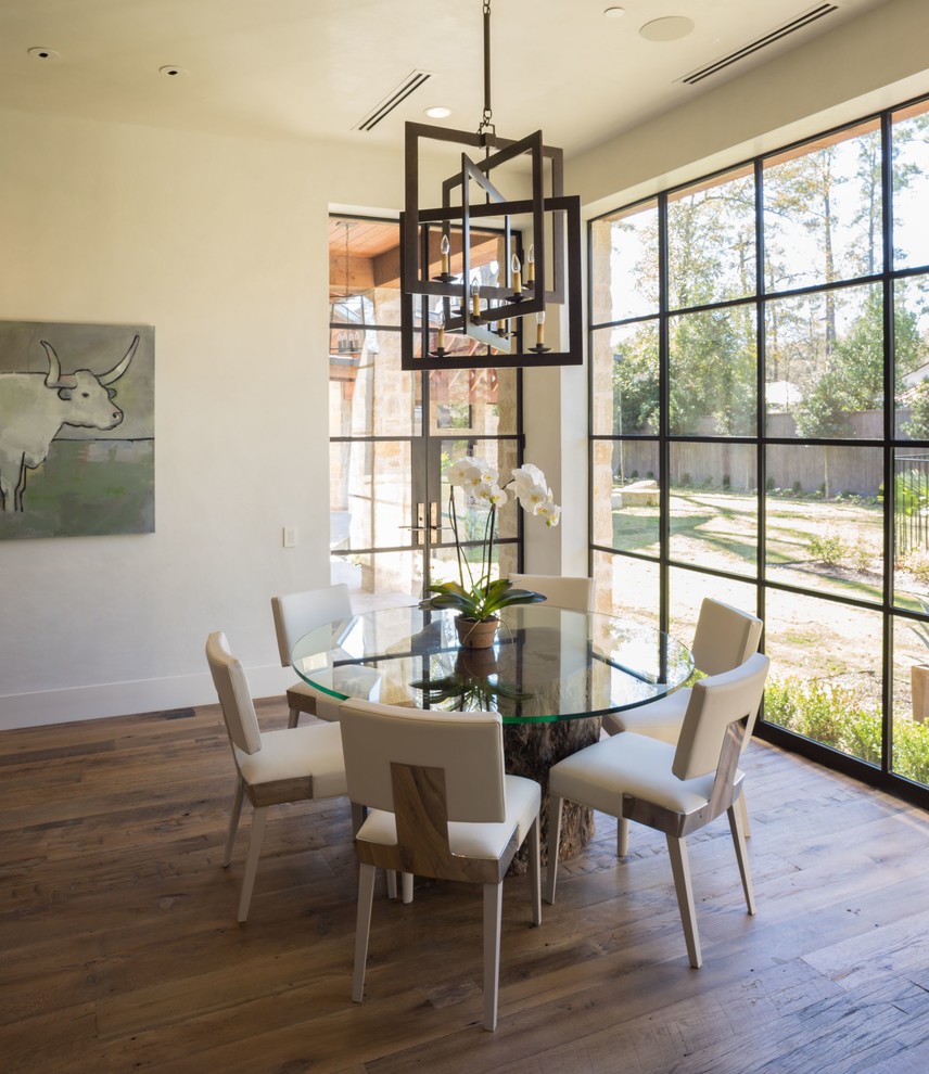 This is an example of a transitional dining room in Houston.