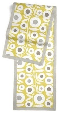 Modern Lime Green Floral Table Runner, Flanged