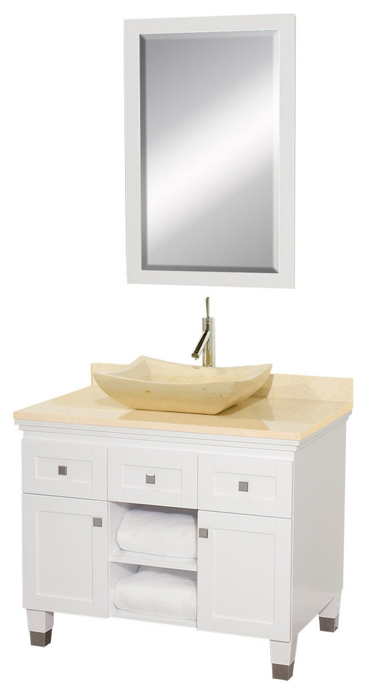 36"Vanity , White, Ivory Marble Top, Avalon Ivory Marble Sink, And 24" Mirr