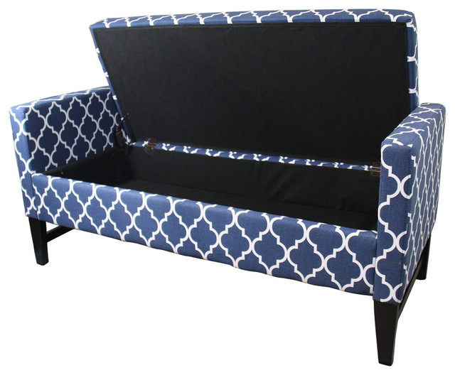 23 5 Diagonal Moroccan Stripes Denim Blue Storage Bench