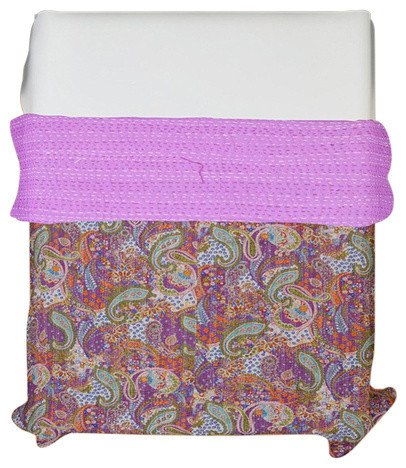 Indian Handmade Paisley Kantha Quilt Block Print Bedspread Purple Queen Size 