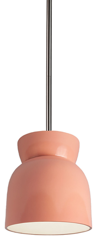 Large Hourglass Pendant, Gloss Blush, Brushed Nickel, Incandescent