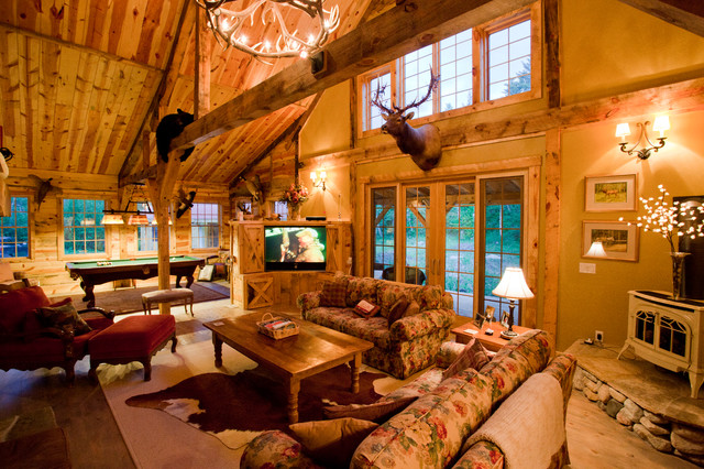 Montana Lodge Themed Barn Home Traditional Living Room Other