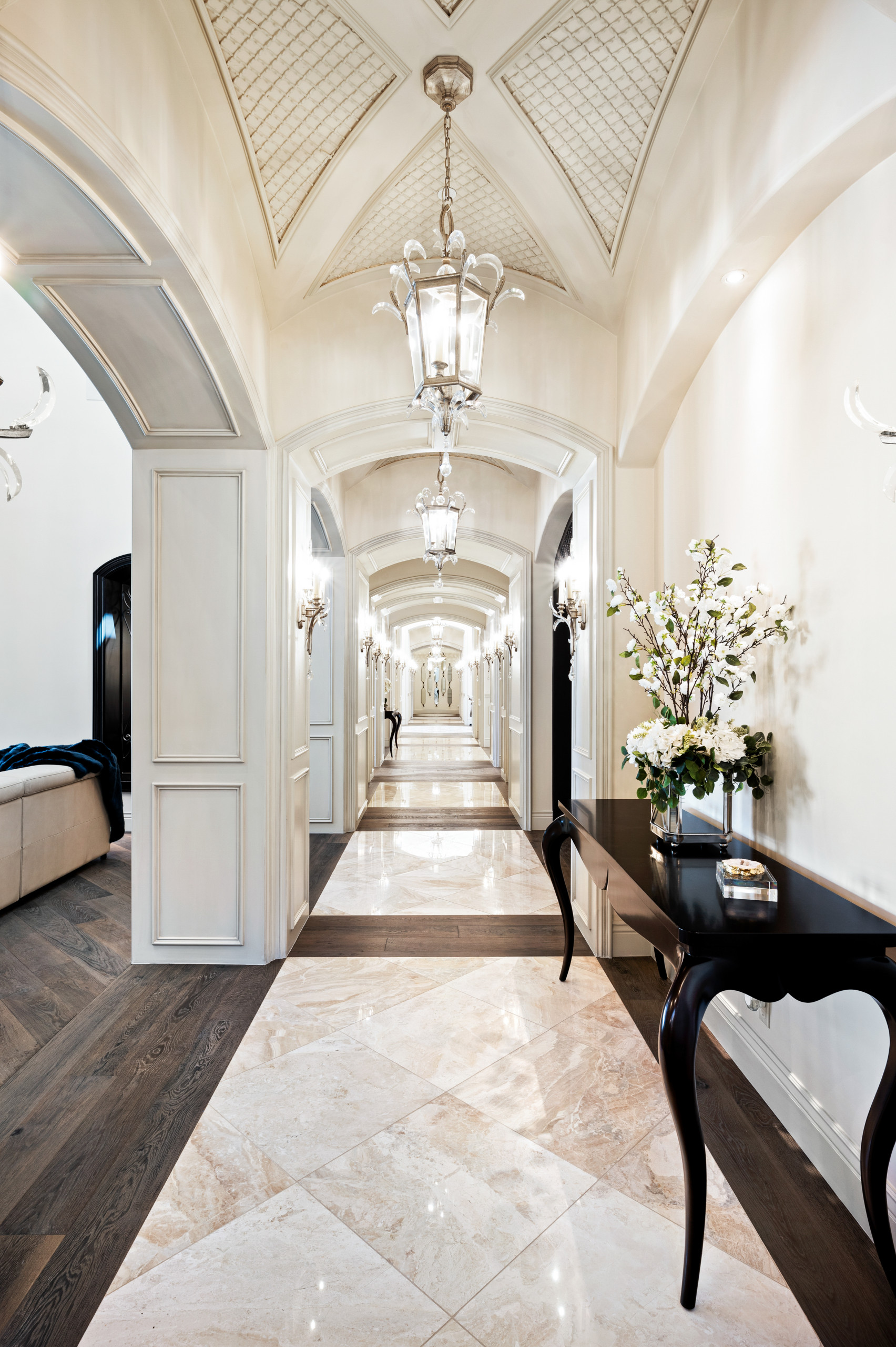Mediterranean-Hall Marble Floor With Border Wainscoting Wall Decor ...