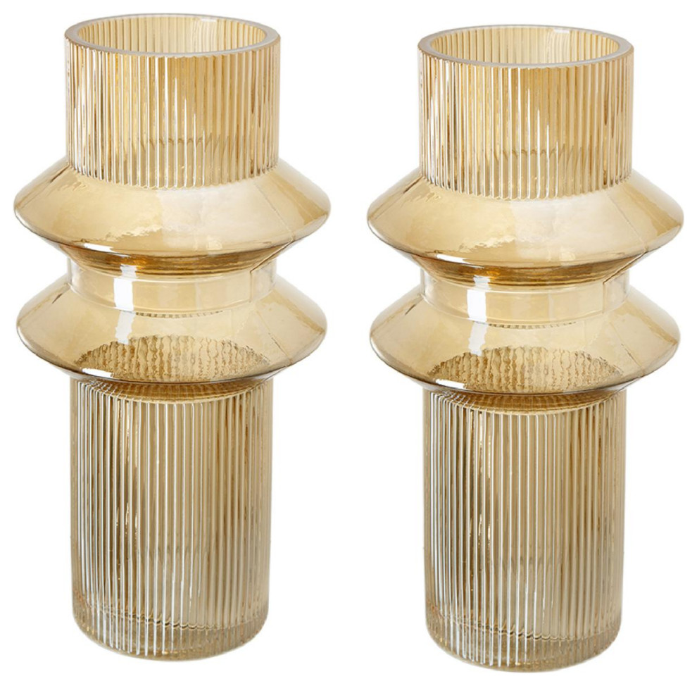 Ribbed Glass Vase, Amber Contemporary Vases by Lighting New York